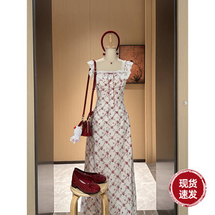 度假风甜美法式 夏季 复古方领碎花蕾丝连衣裙 春田花花 Sun雅乔