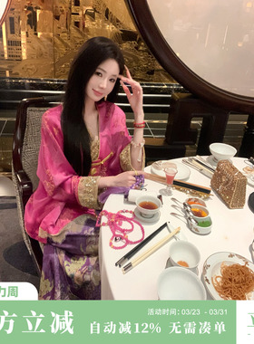 Sun雅乔【大红大紫外袍】春装新款宽松人丝印花新中式国风外套女