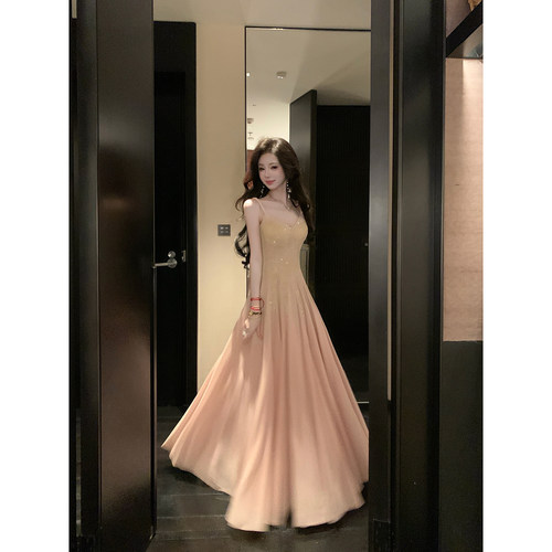 Sun雅乔【美神滤镜】双版本长短款钉珠网纱收腰大摆连衣裙