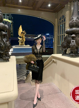 Sun雅乔 秋冬新款复古法式气质名媛高级感显瘦蕾丝半身裙时尚中裙