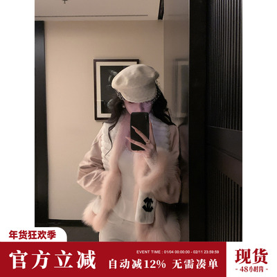 Sun雅乔【玉面奶芙】冬装进口高档狐狸毛领麂皮绒派克鹅绒服外套