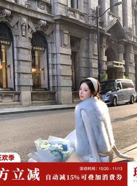 Sun雅乔【香云雪雾】冬装超暖贵妇蓬松软糯山羊绒马甲皮草外套女