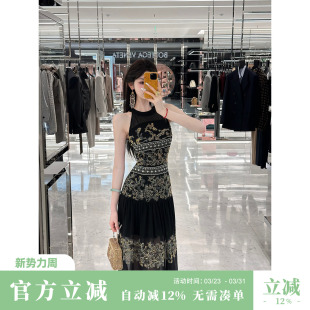 轻奢重工定位钉珠刺绣无袖 夏季 吊带雪纺连衣裙 折腰 Sun雅乔