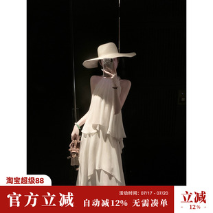 Sun雅乔【观山月】夏季气质大女主花朵挂脖连衣裙雪纺度假长裙