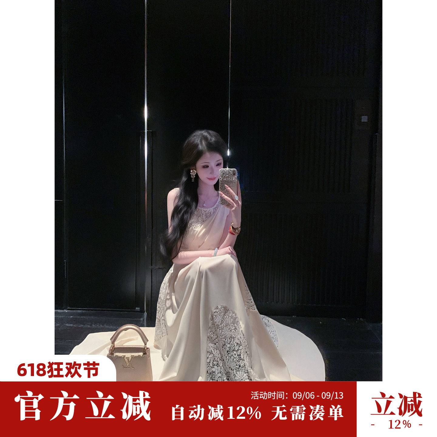 Sun雅乔【保加利亚】夏季小众设计师款不对称蕾丝无袖礼服连衣裙图片