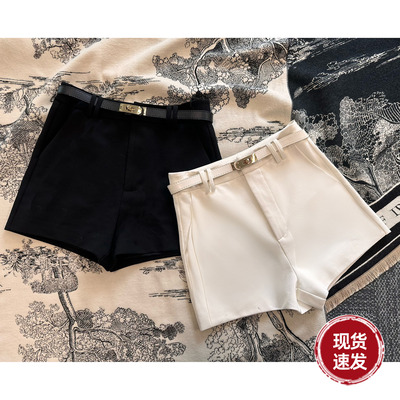 Sun雅乔 夏季新款黑白色高腰显瘦显高百搭时髦直筒短裤配腰带女