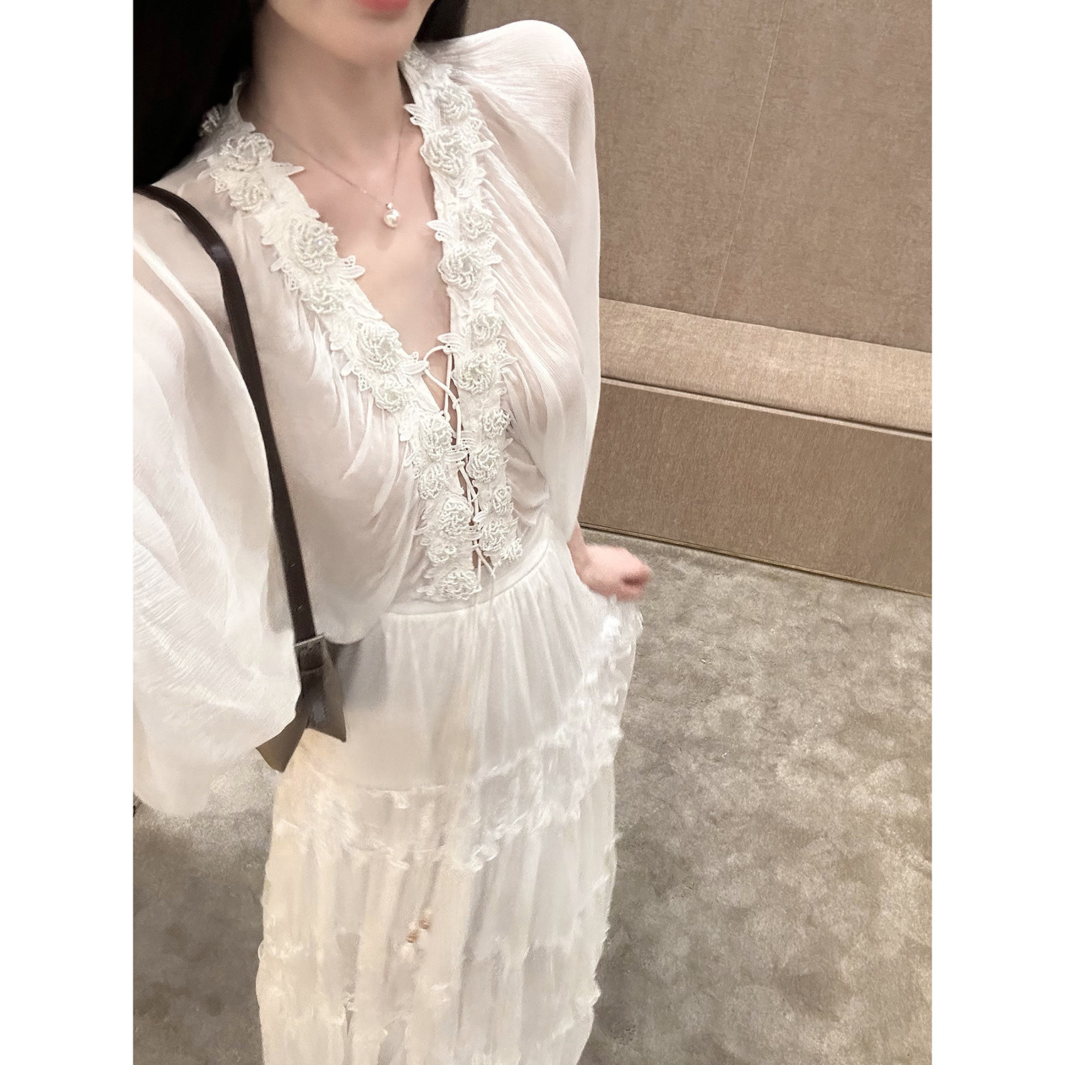 Sun雅乔【温柔予你】夏季长袖衬衫真丝桑蚕丝立体刺绣蕾丝上衣女图片