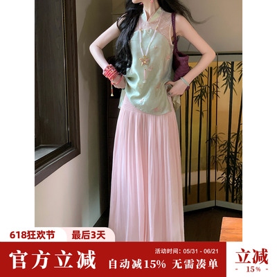 Sun雅乔【鎏光阔腿裤】重工打揽腰头宽松阔腿裤女顺褶大摆长裤