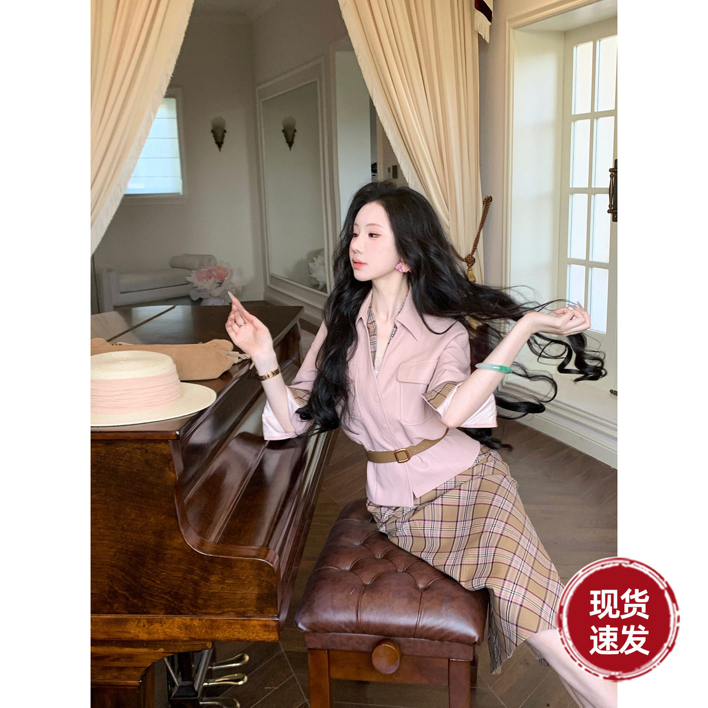 Sun雅乔【休斯顿庄园】秋冬法式复古休闲PU蛋白皮衬衫式短外套女