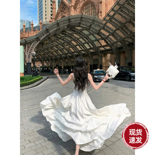 Sun雅乔 白色收腰大摆连衣裙女神礼服裙 倾城之恋