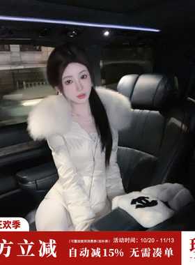 Sun雅乔【韩女芭蕾】冬装绑带长短款修身韩系狐狸毛领三防羽绒服