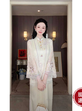 雅乔【九重紫外袍】夏季超薄九分袖宽松新中式雪纺刺绣国风外套女
