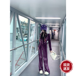 梦露露 两件套装 冬季 丝绒休闲运动加绒外套阔腿裤 新款 Sun雅乔