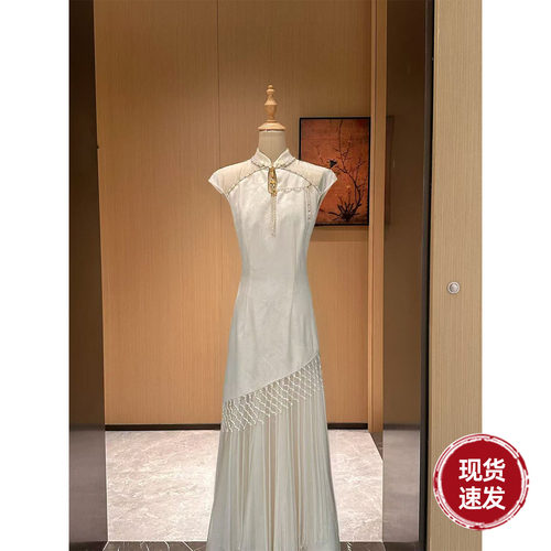 Sun雅乔【白玉蝶】夏季新款改良提花拼接新中式旗袍中长连衣裙