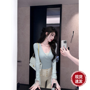 毛衫 蕾丝拼接围裹式 针织上衣 编织甜梦 Sun雅乔