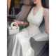 夏季 雅乔 本 双版 白月光真丝挂脖连衣裙白色气质女神长裙 初恋