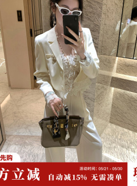 Sun雅乔【月石典藏】秋季气质白色阔腿裤短西服女时尚两件套装