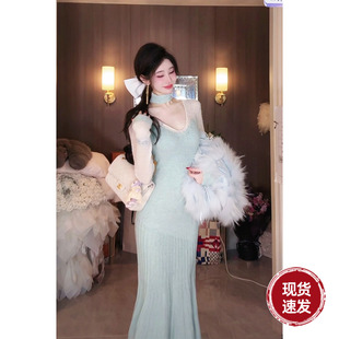 设计师小众气质长袖 春冬新款 鱼尾针织连衣裙 小步舞曲 Sun雅乔