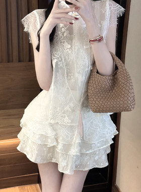 Sun雅乔 夏季新款清冷感少女感半身裙荷叶边气质高级蛋糕短裙子