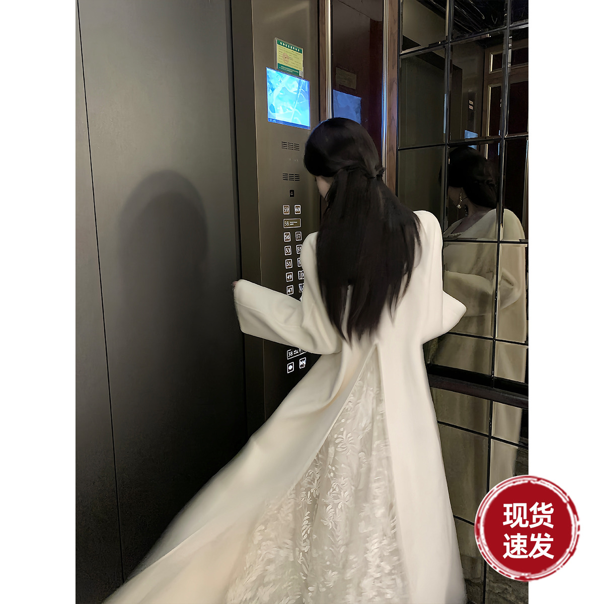 Sun雅乔【柏林初雪】秋冬韩系奶白A字长款双面呢羊毛大衣外套女