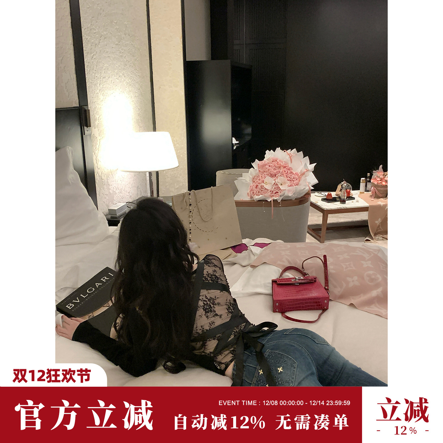 雅乔【视觉香水】秋装新款长袖露背后背系带蕾丝针织打底衫上衣女