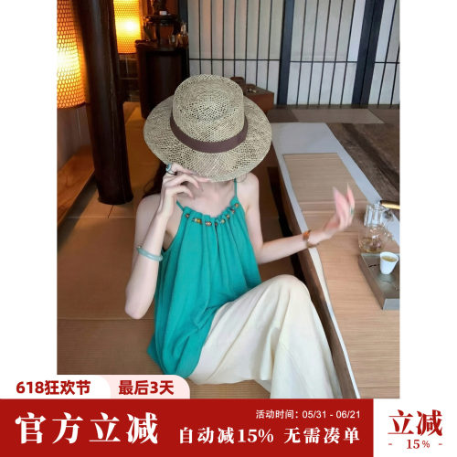 Sun雅乔【尼罗河】夏季小众度假风串珠宽松慵懒度假吊带上衣女