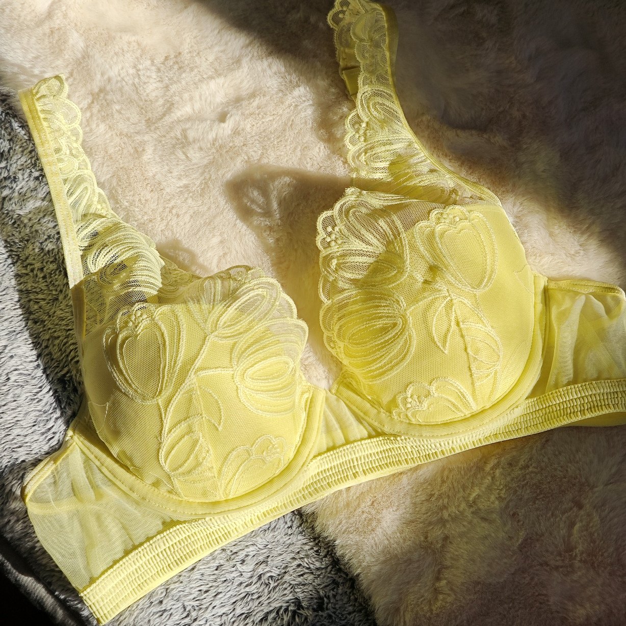 75大B法单黄色网纱蕾丝郁金香图案性感薄棉钢圈文胸,女士内衣/男士内衣/家居服,文胸,淘宝优惠券,粉丝福利购,淘宝优惠卷