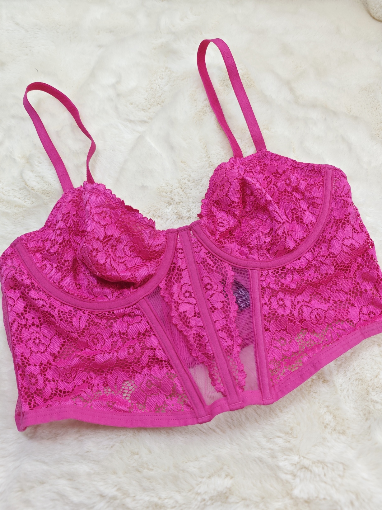 75B法单un玫红色蕾丝性感超薄钢圈文胸加长软骨支撑短小骨衣