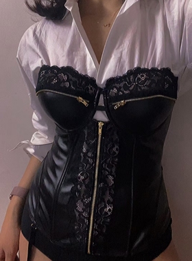 75B性感pc软皮革半身骨衣薄绵有钢圈文胸肩带可拆卸可拆卸吊袜带