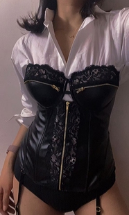 75B性感pc软皮革半身骨衣薄绵有钢圈文胸肩带可拆卸可拆卸吊袜带