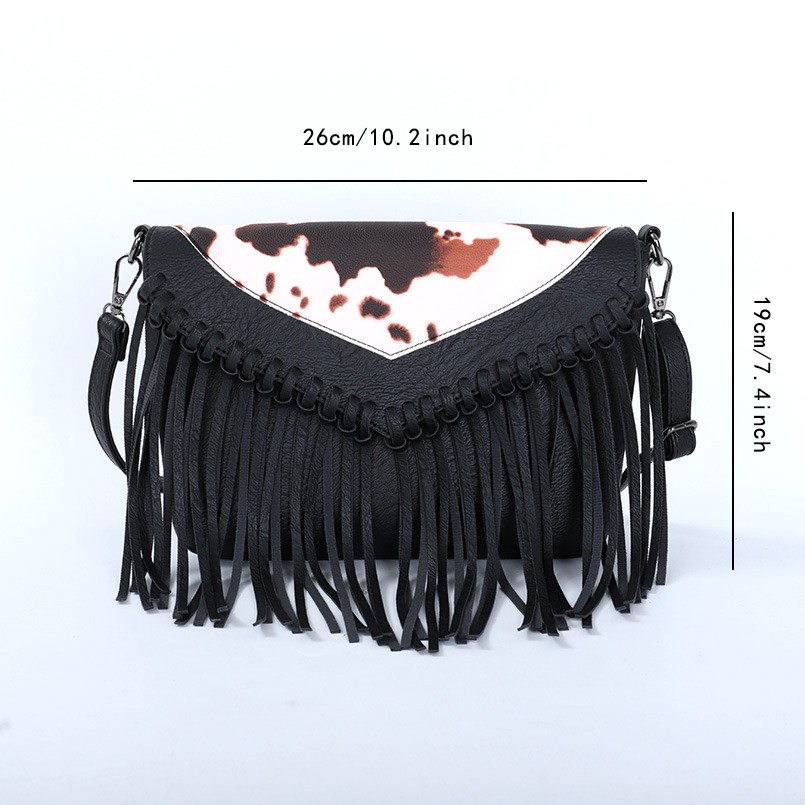 欧美时尚潮流绑带流苏包休闲豹纹单肩斜挎包奶牛女式包包