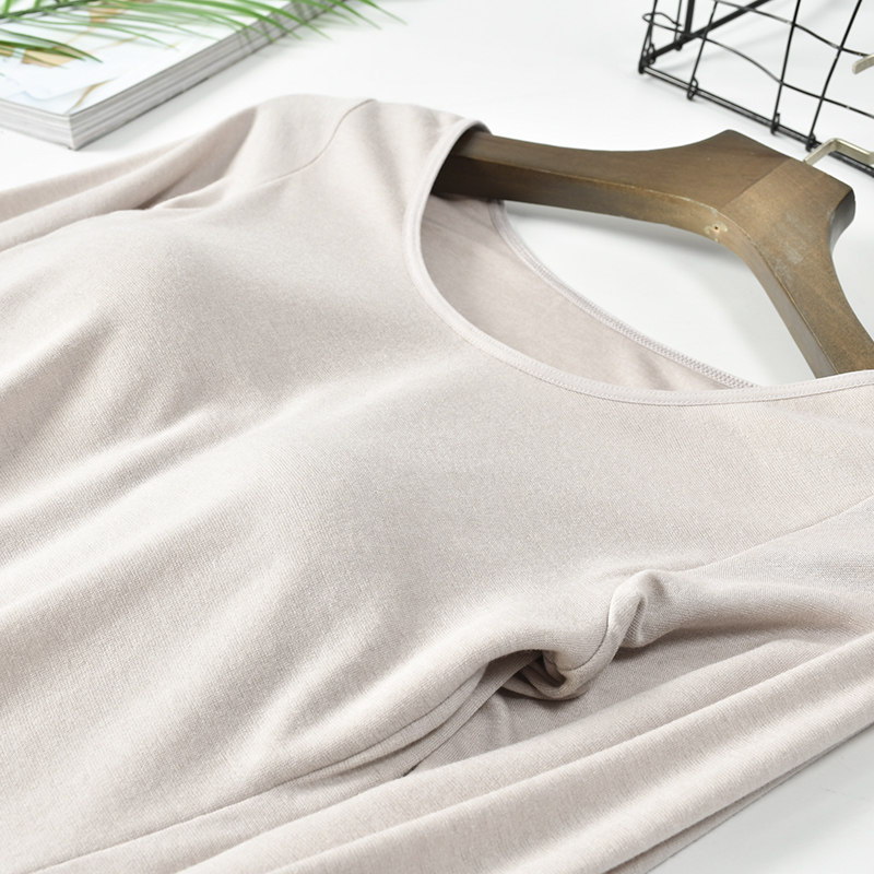 WOMENS INSERT TYPE WEAR BRA THREE-QUARTER SLEEVES HIGH-ELASTIC SCOOP NECK AUTUMN COAT BASE HEATING MATERIAL FREE INSERTS