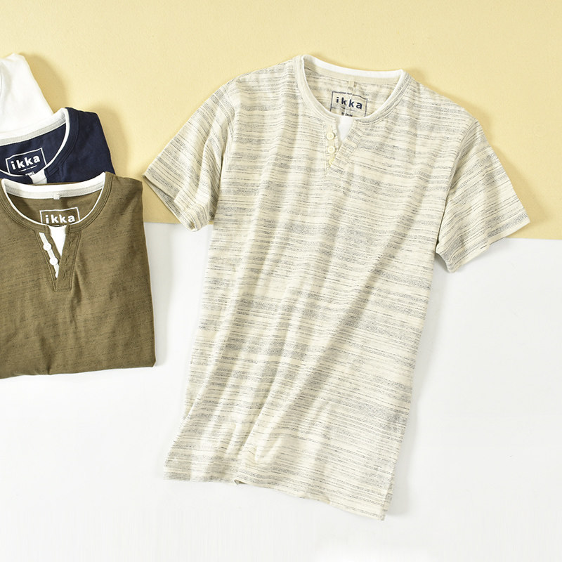 man Short sleeved T-shirt Three buttons on the chest Henry collar Self cultivation shirt Layered Primer half sleevein the Men's clothing, T-shirt  category - from Buy2taobao.com to provide professional Taobao agent buy service