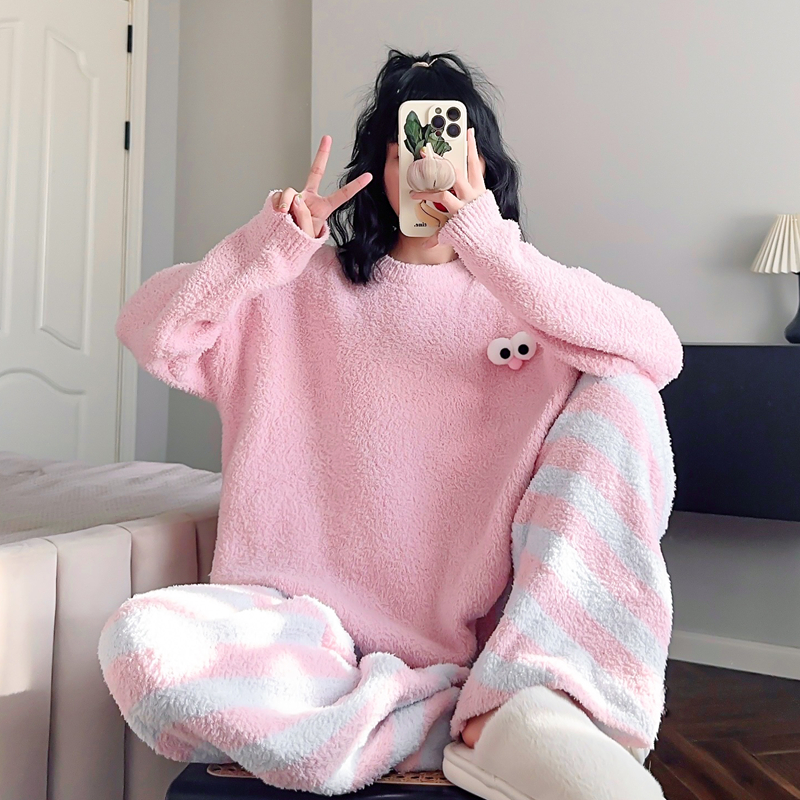 甜美秋冬款睡衣女生软绵绵家居服