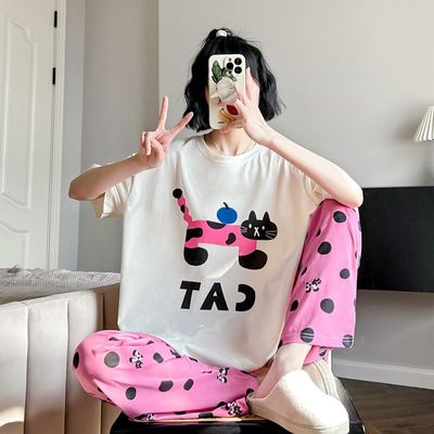 韩系印花睡衣女纯棉春夏季可外穿