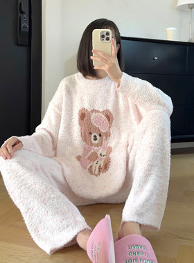 秋冬保暖半边绒睡衣女秋冬家居服