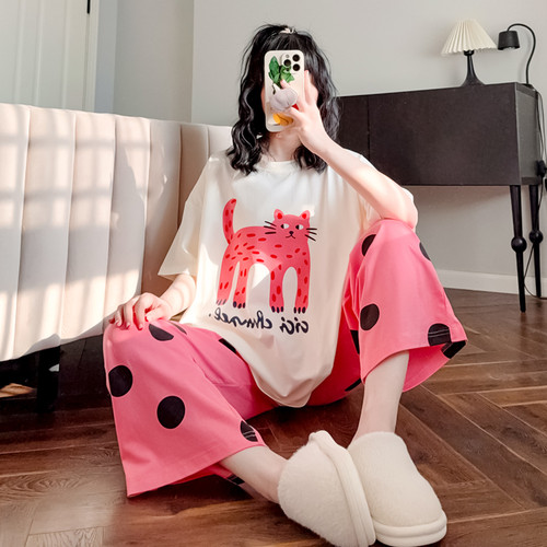 睡衣女夏季纯棉甜美可外穿家居服