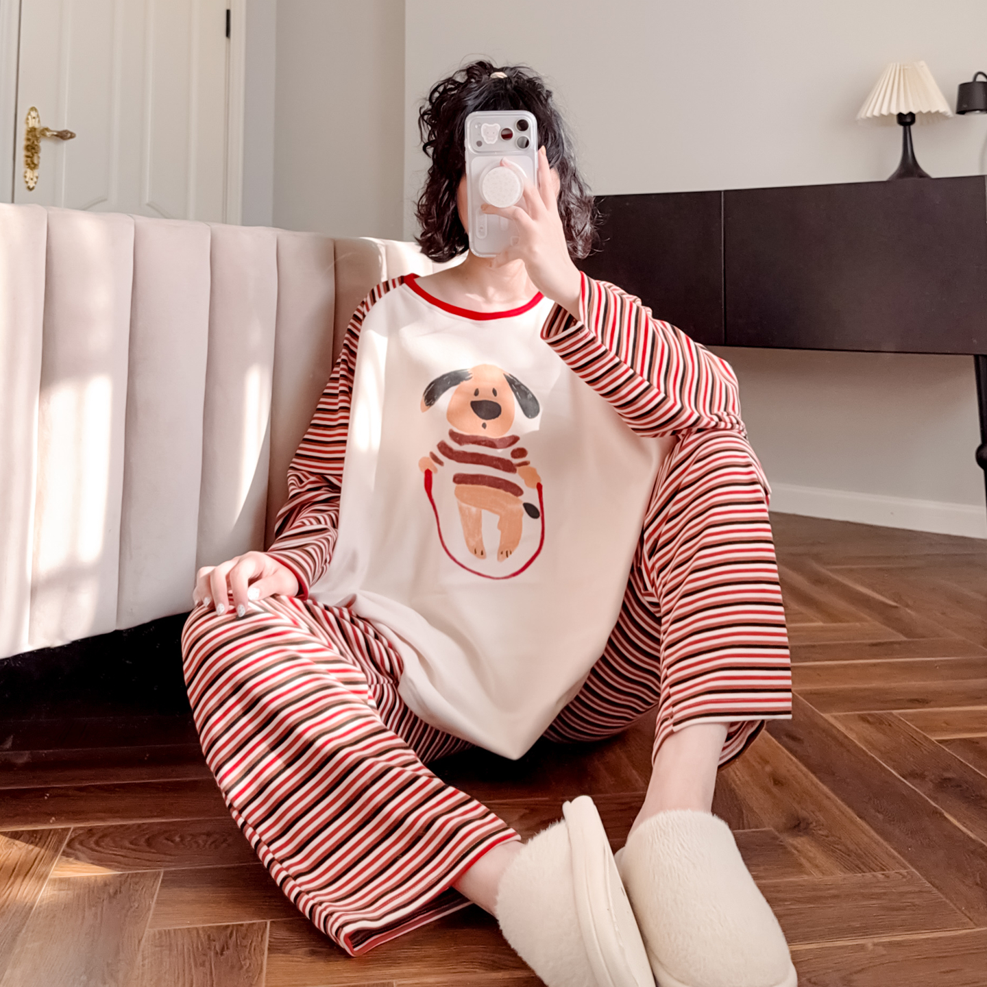 纯棉条纹睡衣可爱休闲春秋家居服