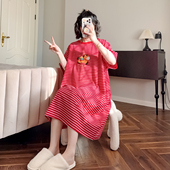 红色可爱小马睡裙女纯棉夏季 宽松显瘦韩系可外穿睡衣家居服春 短袖