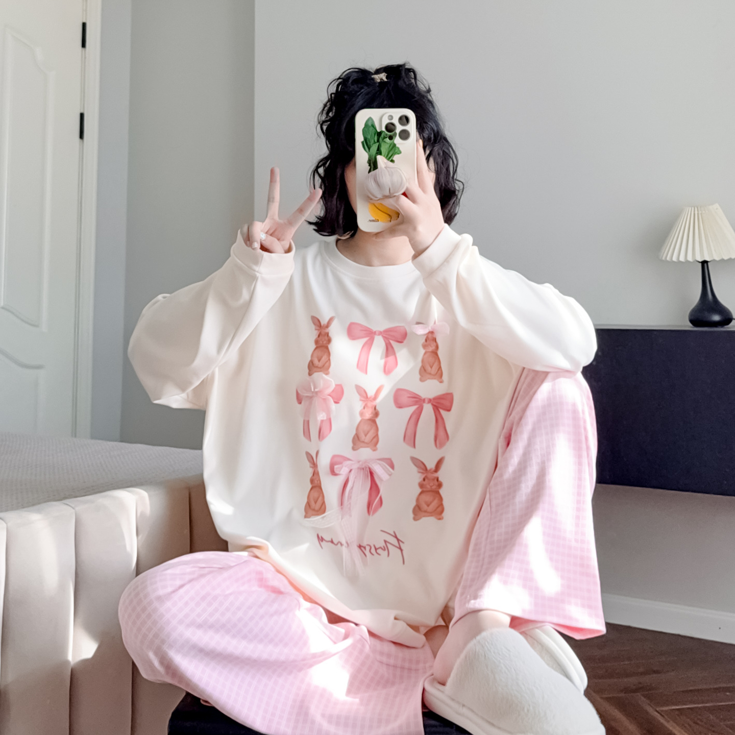 蝴蝶小兔睡衣女纯棉春秋款长袖甜美可爱宽松休闲可外穿家居服套装