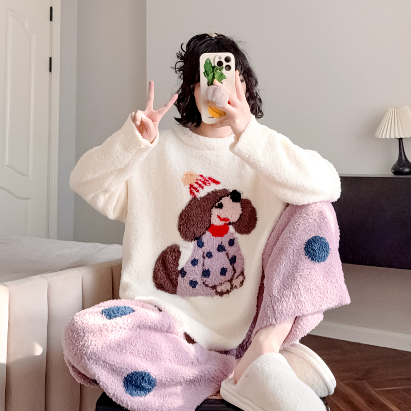 日系保暖半边绒睡衣珊瑚绒家居服