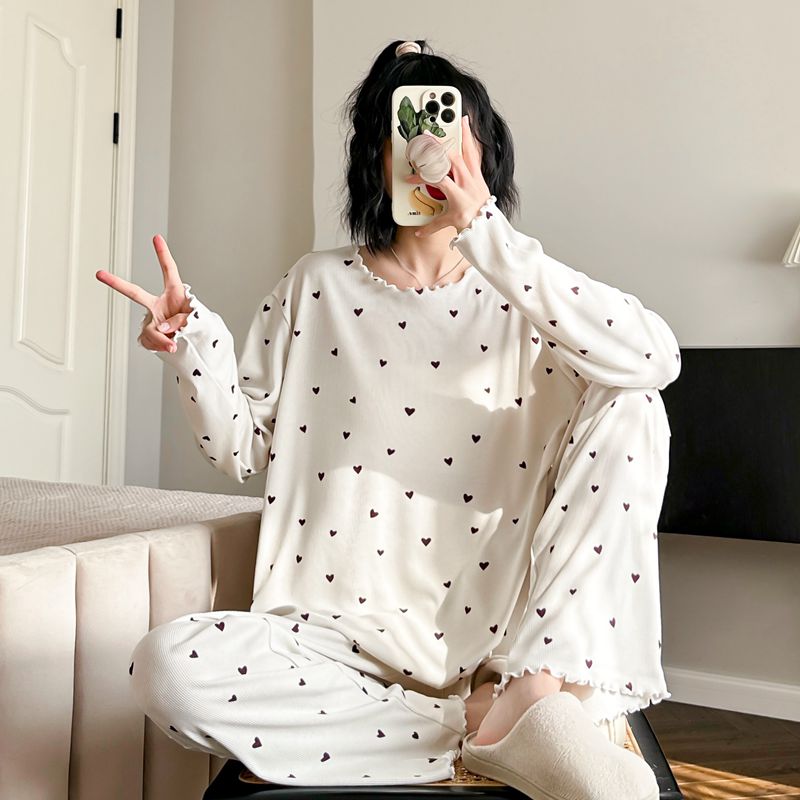 心形印花睡衣女春季莫代尔可外穿