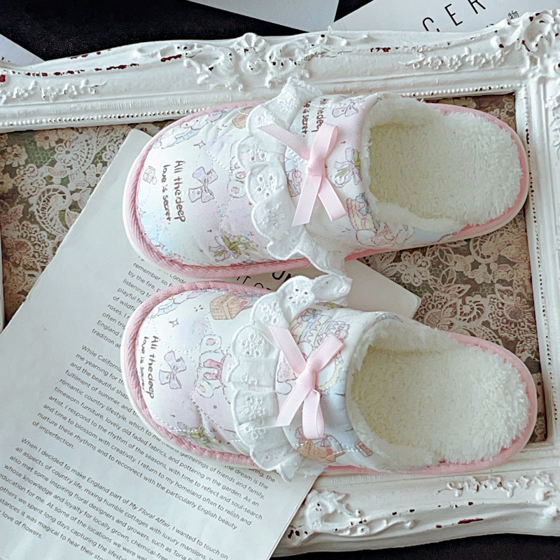 可爱少女风秋冬季加绒保暖棉拖鞋