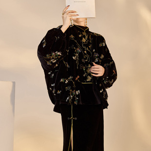 新中式重工钉珠刺绣花金丝绒羽绒服女冬保暖面包服外套国风羽绒衣