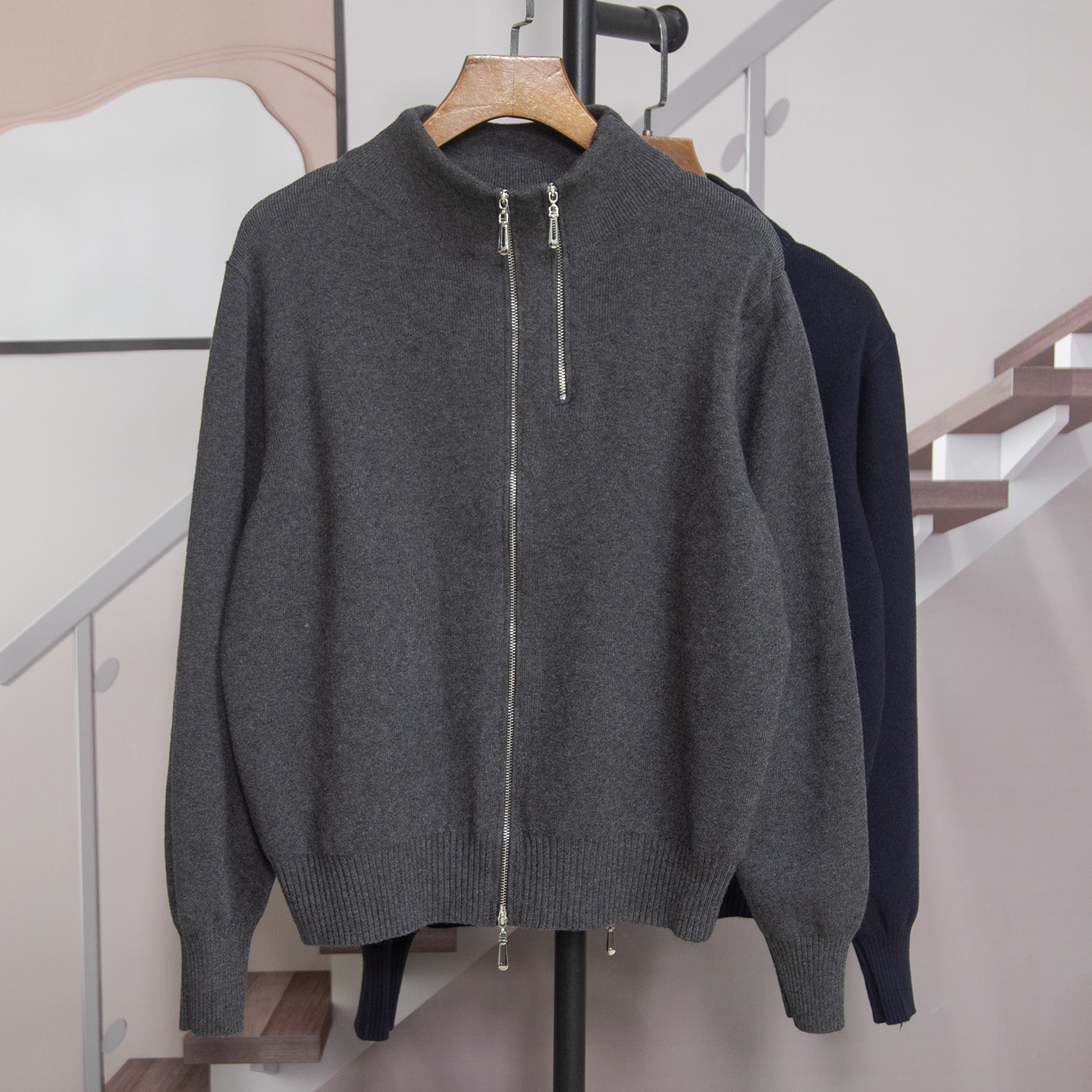 立领拉链针织开衫女2025秋冬新款