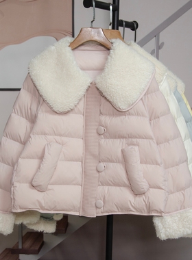 时尚甜美轻薄棉衣女2025冬季新款百搭减龄外套仿羊羔毛翻领潮2552