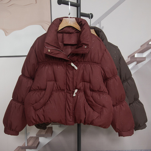 加厚百搭减龄牛角扣外套上衣886 带闪棉服女2025冬季 时尚 立领短款