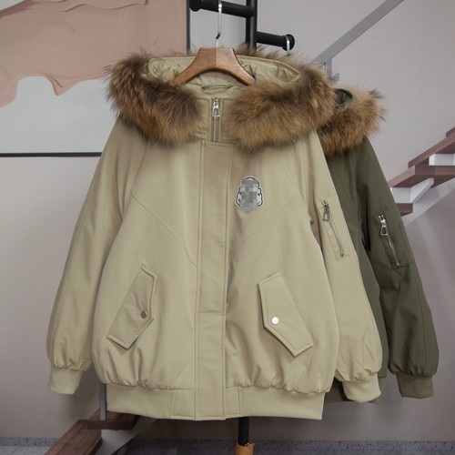 2025冬季女连帽可拆毛领派克服