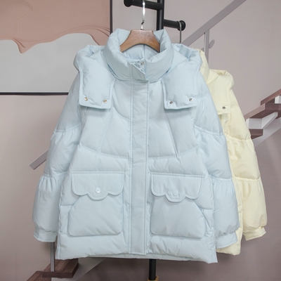 时尚甜美清新白羽丝防寒服女2024冬季新款连帽百搭外套减龄4809