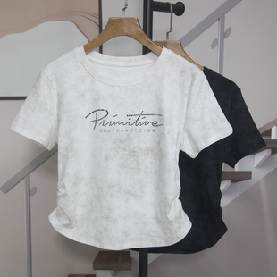 设计感修身 2026夏季 T恤女美式 字母烫钻扎染短袖 收腰上衣2682 新款